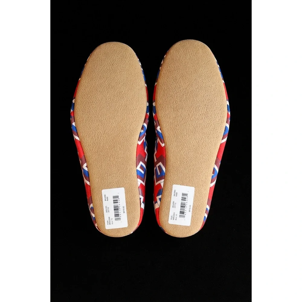 Gucci Voyage Satin Slippers Mens 12 Red Blue GG Geometric Print Italy New in Box